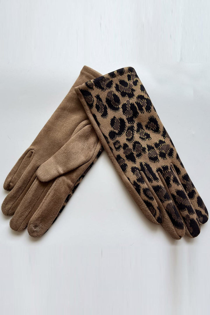 womens leopard print suede gloves