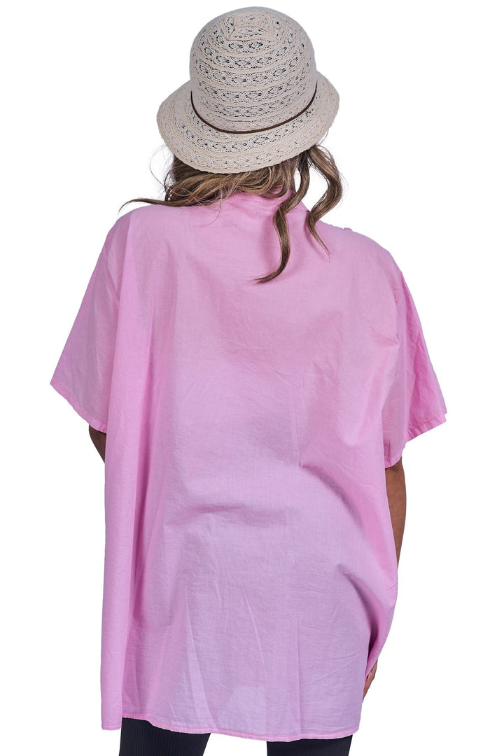 Embroidered Crochet Button-Down Front Cotton Shirt