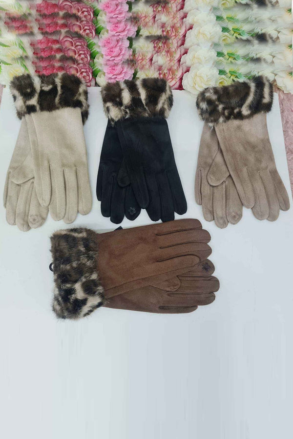 faux fur leopard cuffs gloves