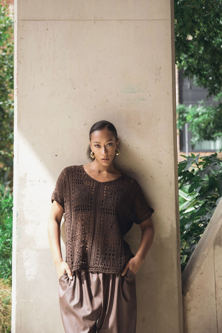 crocheted openwork tunic cotton top