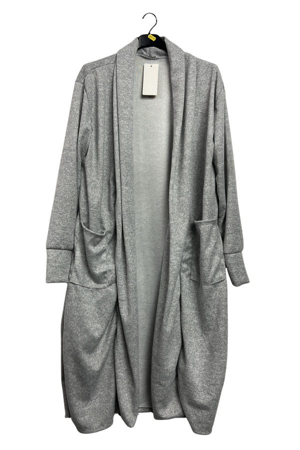 Plain Two Pockets Longline Duster Cardigan
