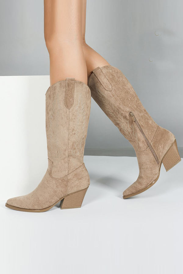 suede pointed toe block heel shoes