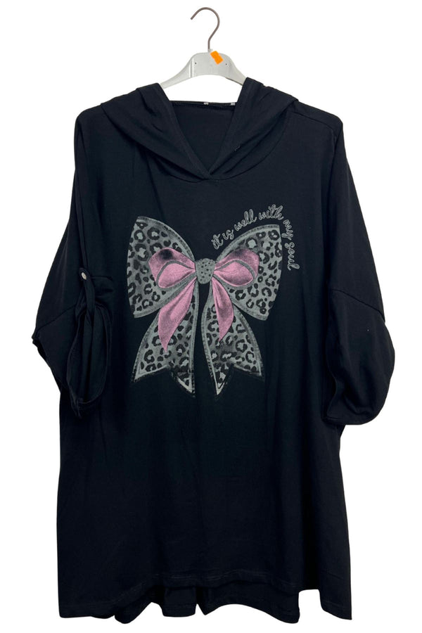 Large Bow Leopard Print Oversized Top