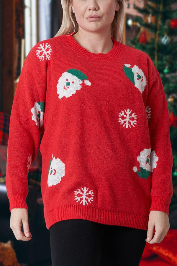 Santa Face Pattern Xmas Ribbed Jumper