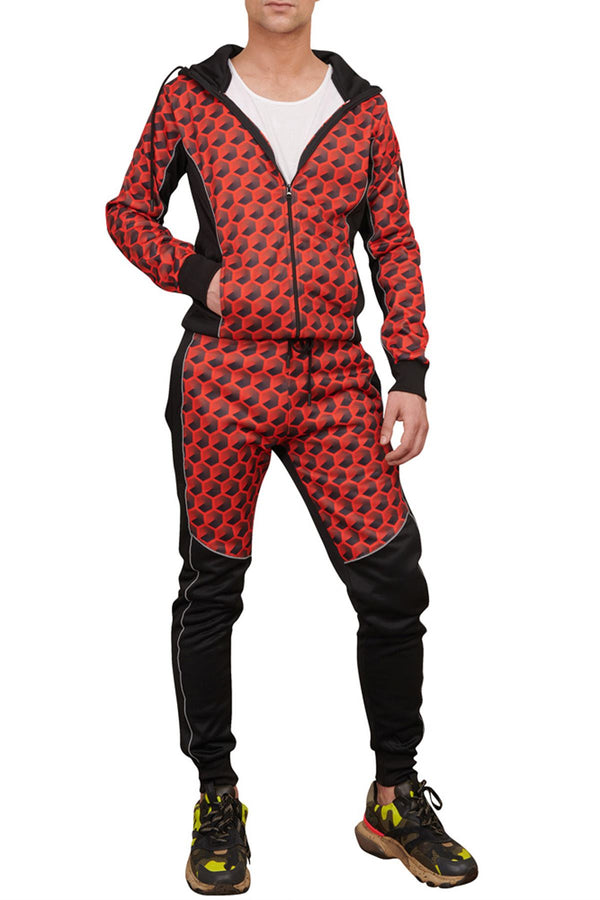 Special Price Ombre Hexagonal Motif Panel Hooded Tracksuit