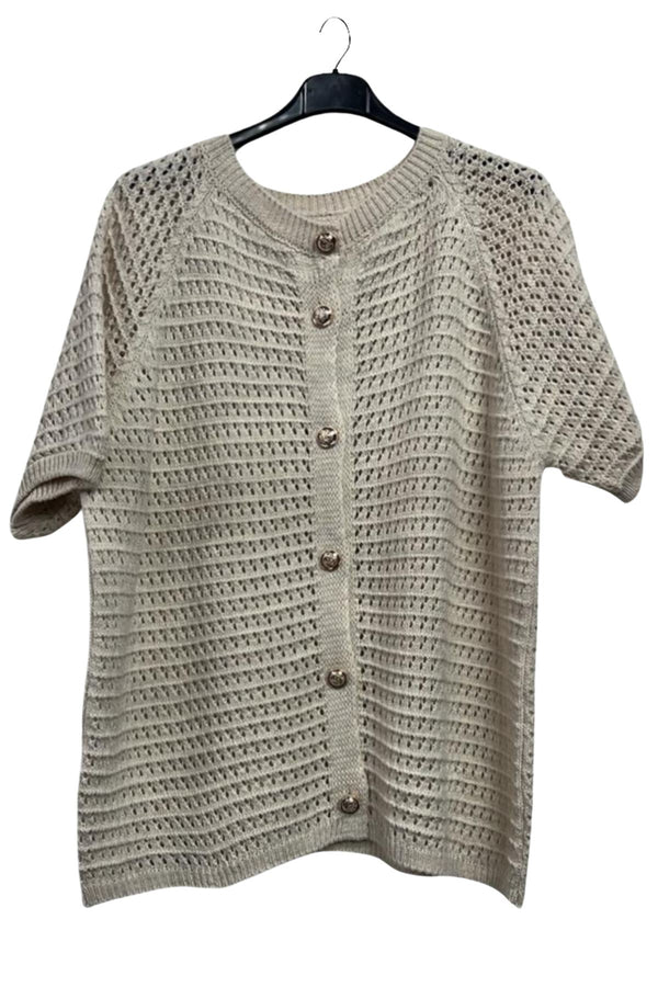 Plain Eyelet Texture Front Button Down Detail Cardigan