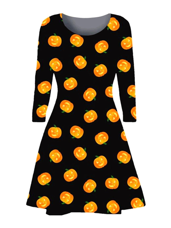 face pumpkins print halloween dress