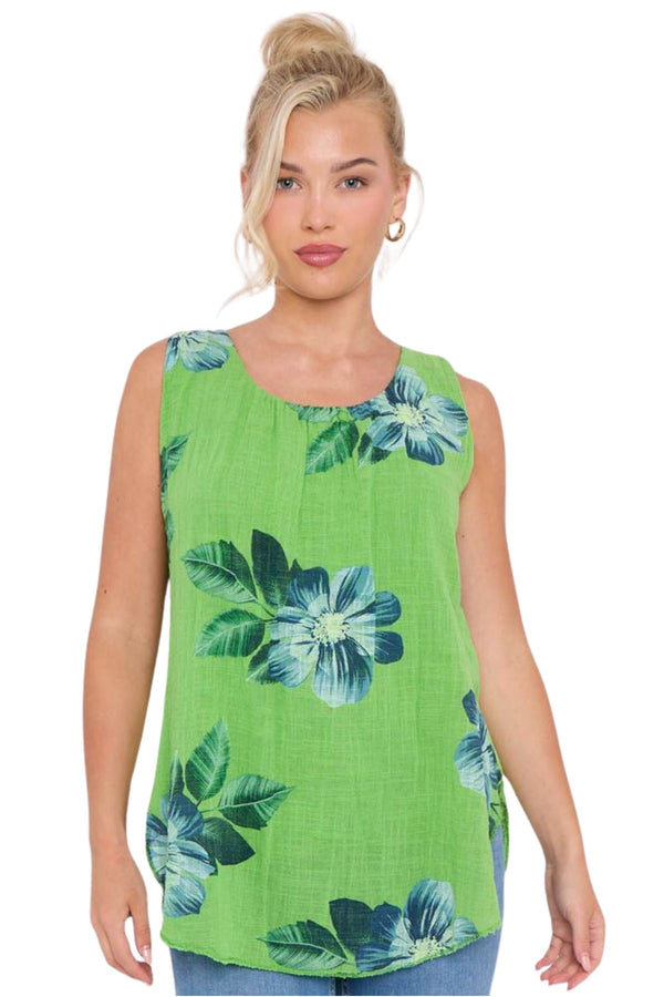 Petunia Flower Print Round Hem Cotton Top