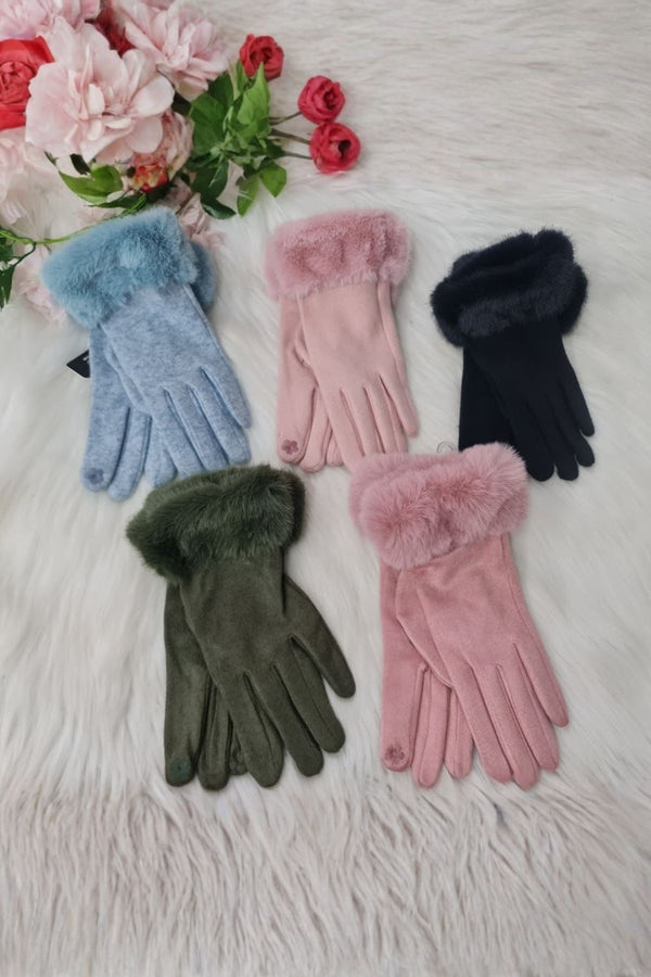 Suede Faux Fur Cuff Gloves