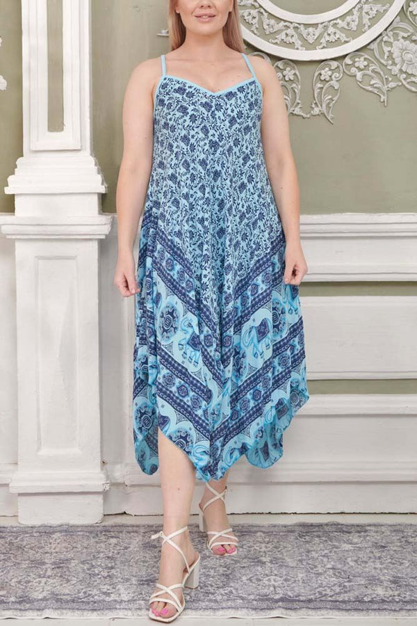 Floral Aztec Print Hankey Hem Viscose Jumpsuit
