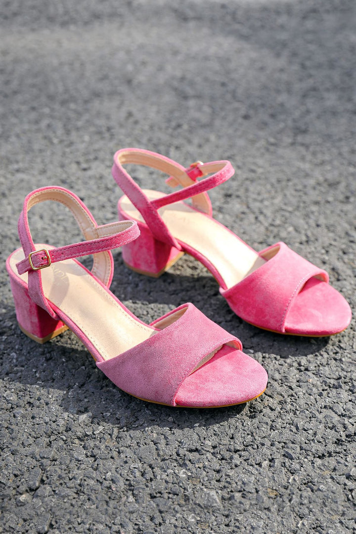 Suede Block Heel Ankle Strap Sandal
