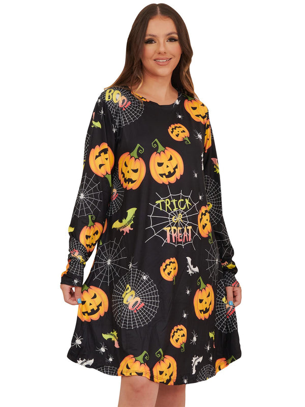 trick treat pumpkin print halloween dress