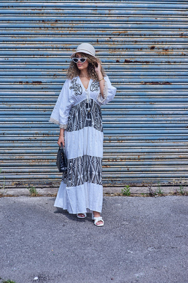 Floral Embroidery Pattern Cotton Dress