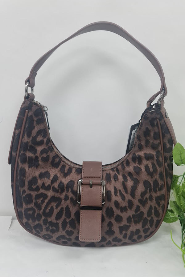 leopard print buckle detail shoulder bag