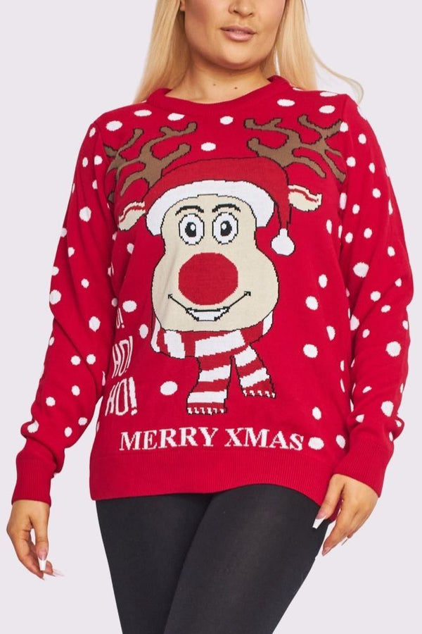 Rudolph Hohoho Scarf Knit Merry Xmas Jumper