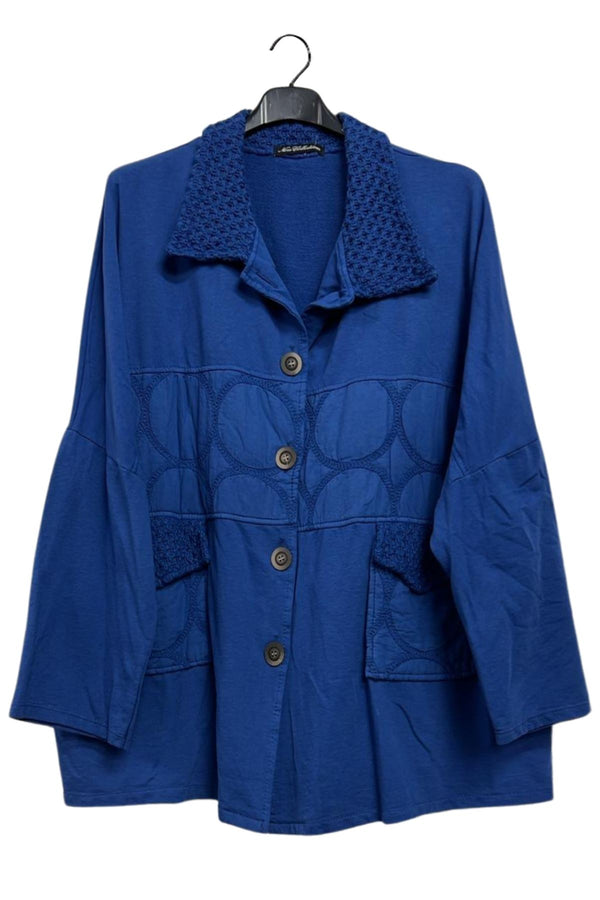Geometric Circle Embroidered Pattern Front Button Up Cotton Jacket