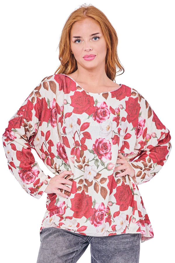 Rose Flower Print Soft Knit Top