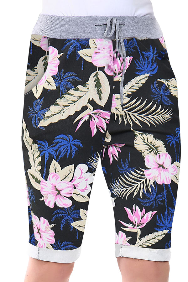 Special Price Leaf Print 3/4 Drawstring Trouser