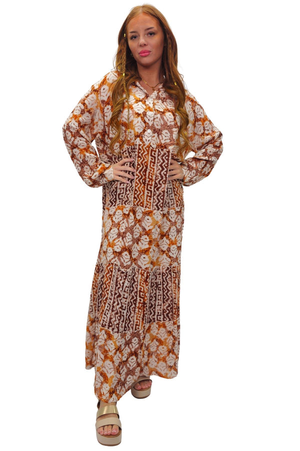 Tie Dye Multi Geometric Print Maxi Summer Style Dress