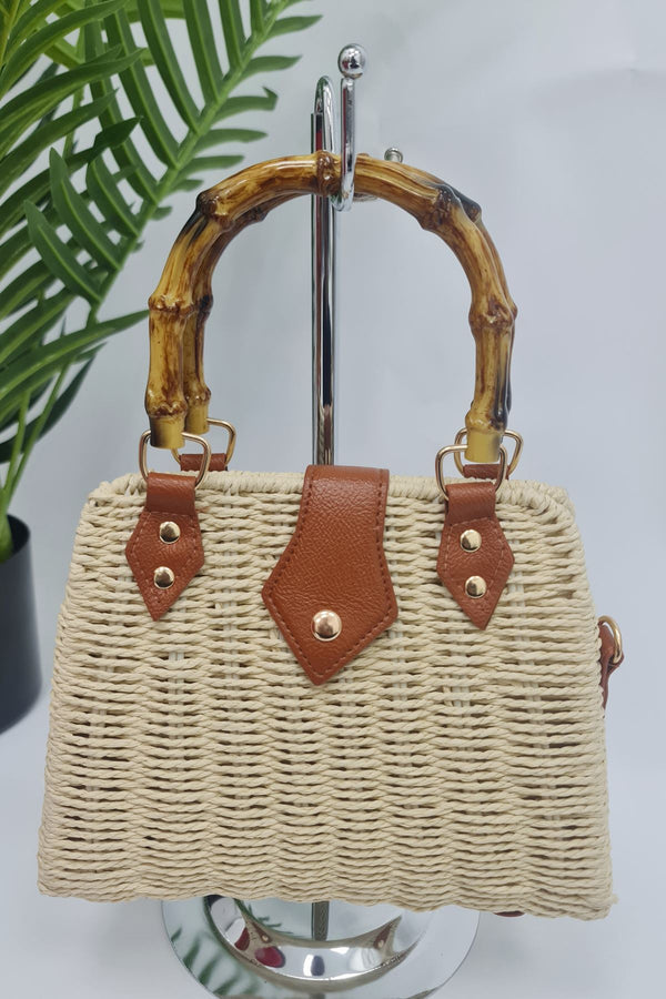 Straw Bamboo Handle Shoulder Bag