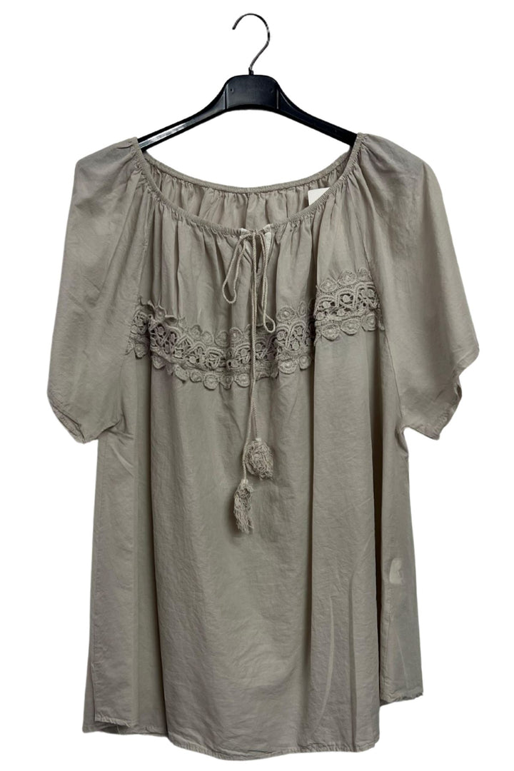 Plain Lace Details Across The Chest Cotton Top