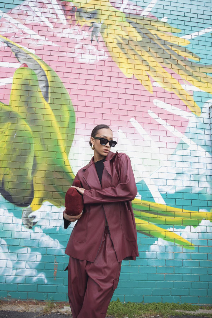 plain open front faux leather jacket