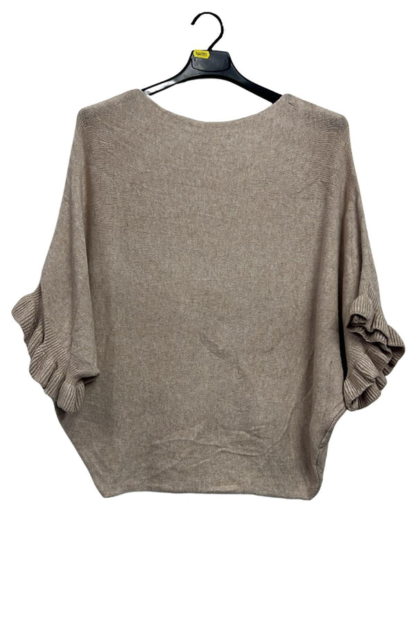 Plain Soft Knit Ruffled Sleeves Jumper