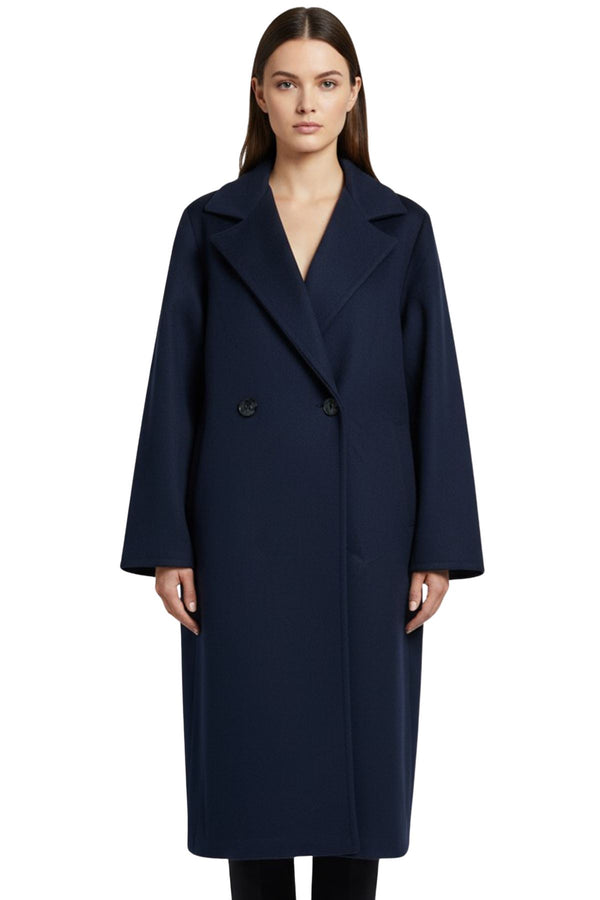Plain Two Front Buttons Side Pockets Longline Coat