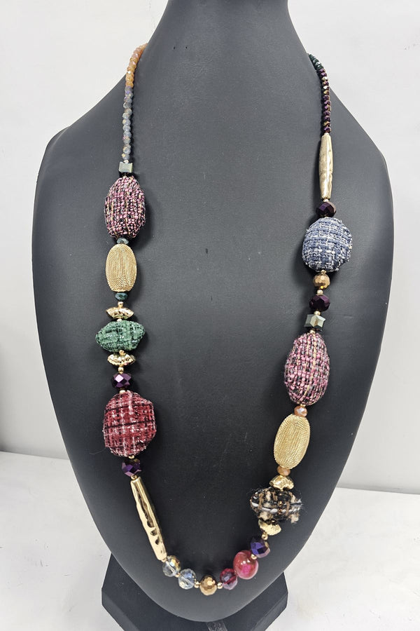 Multicolor Textured Oval Beads Necklace
