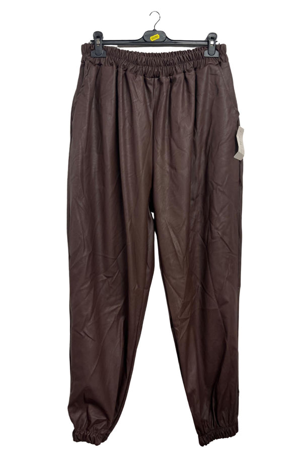 Plain Leather-Look Texture Side Pockets Jogging Bottom