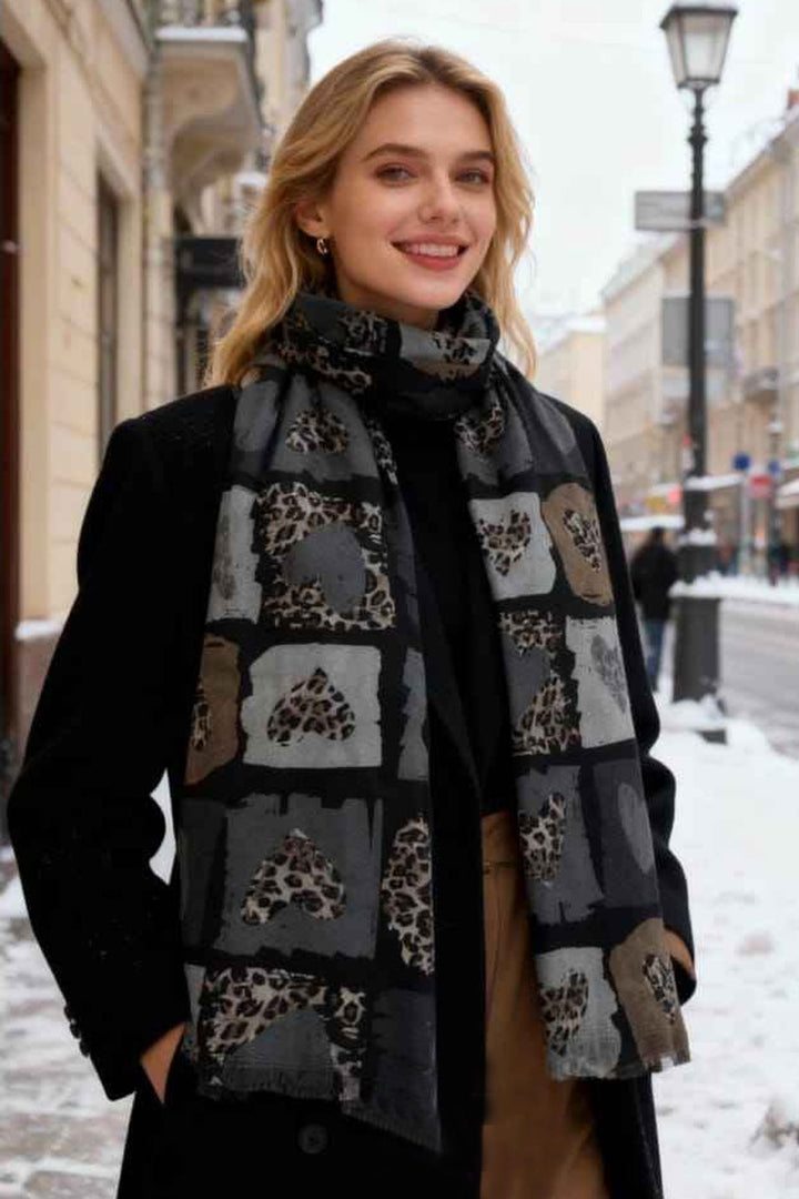 leopard heart pattern scarf
