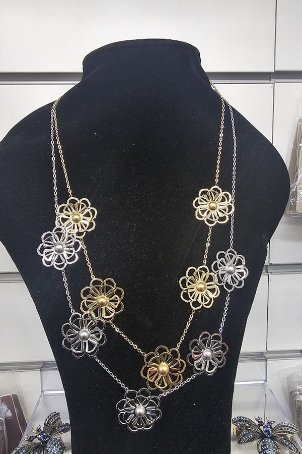 Floral Metal Chain Statement Necklace
