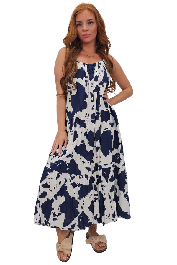 Abstract Floral Blotch Print Spaghetti Strap Dress