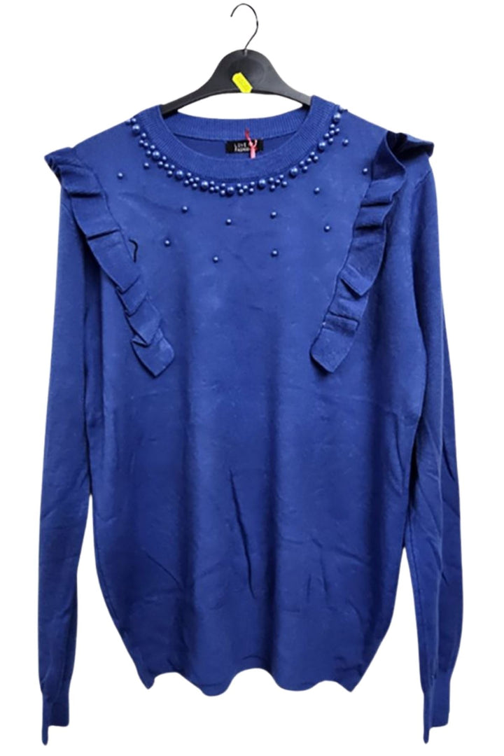 plain ruffle knit viscose top with pearls