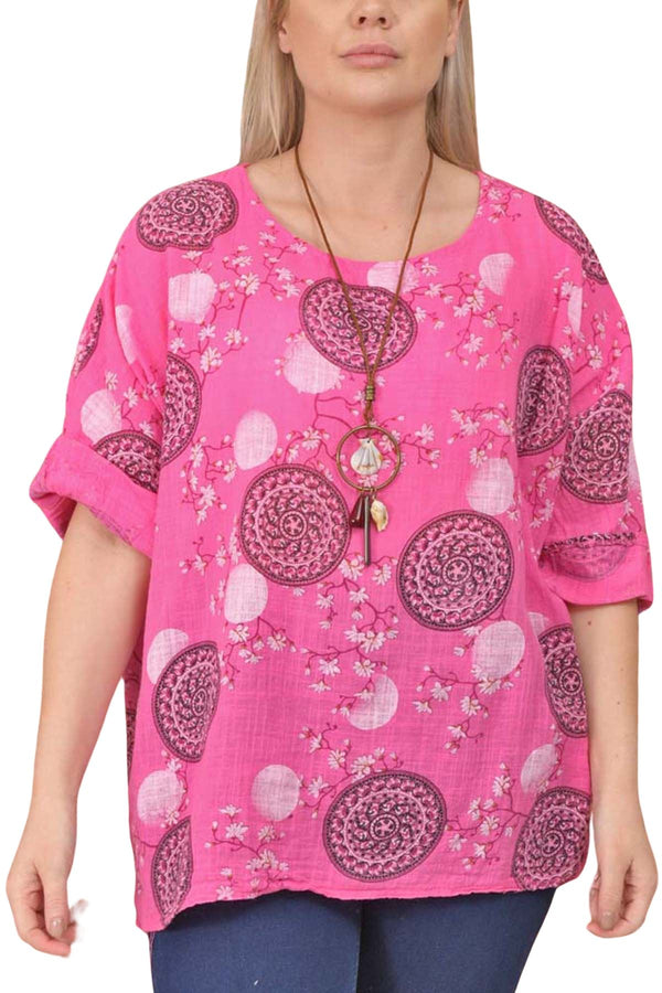 Floral Print With Necklace Cotton Top