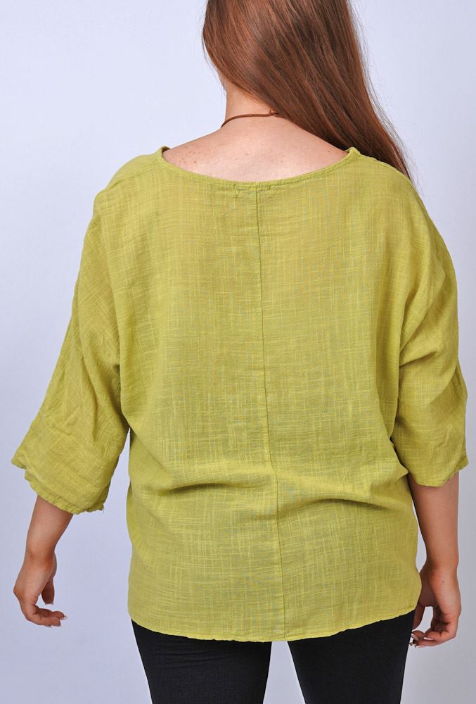 Plain Necklace Cotton Tunic Top