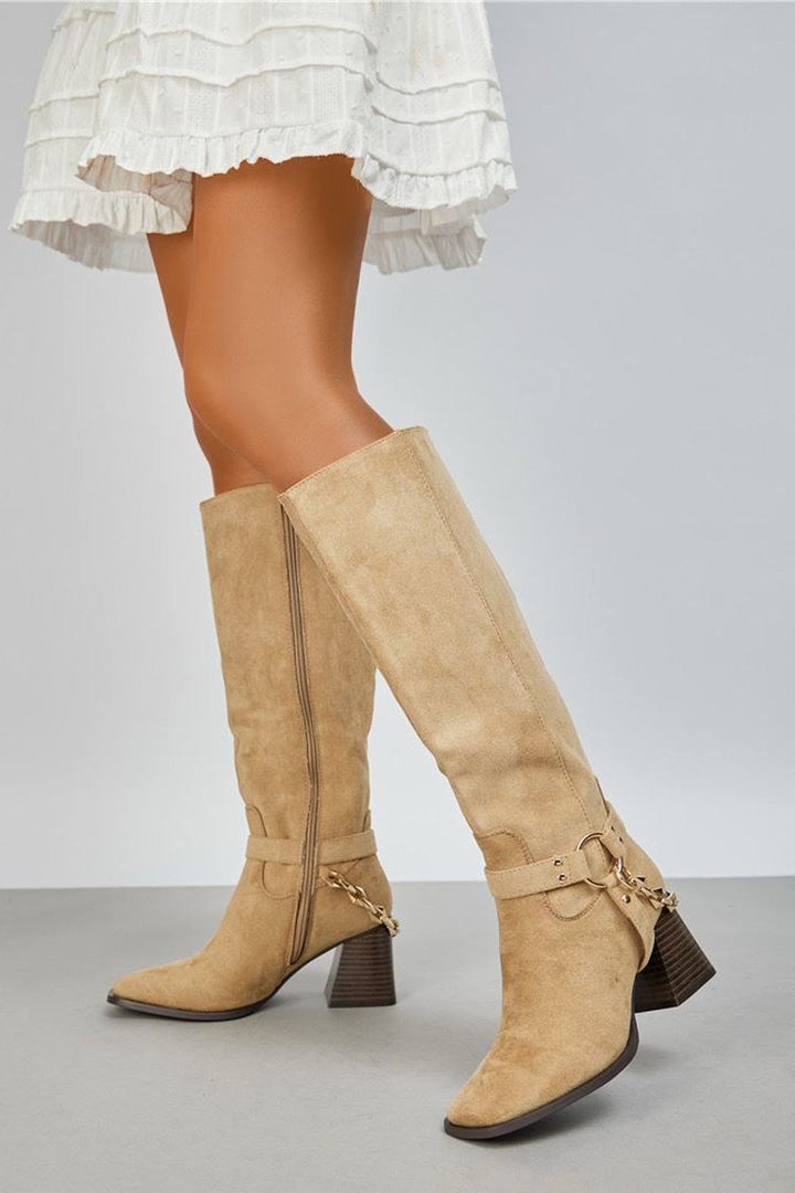 women’s knee high block heel boots