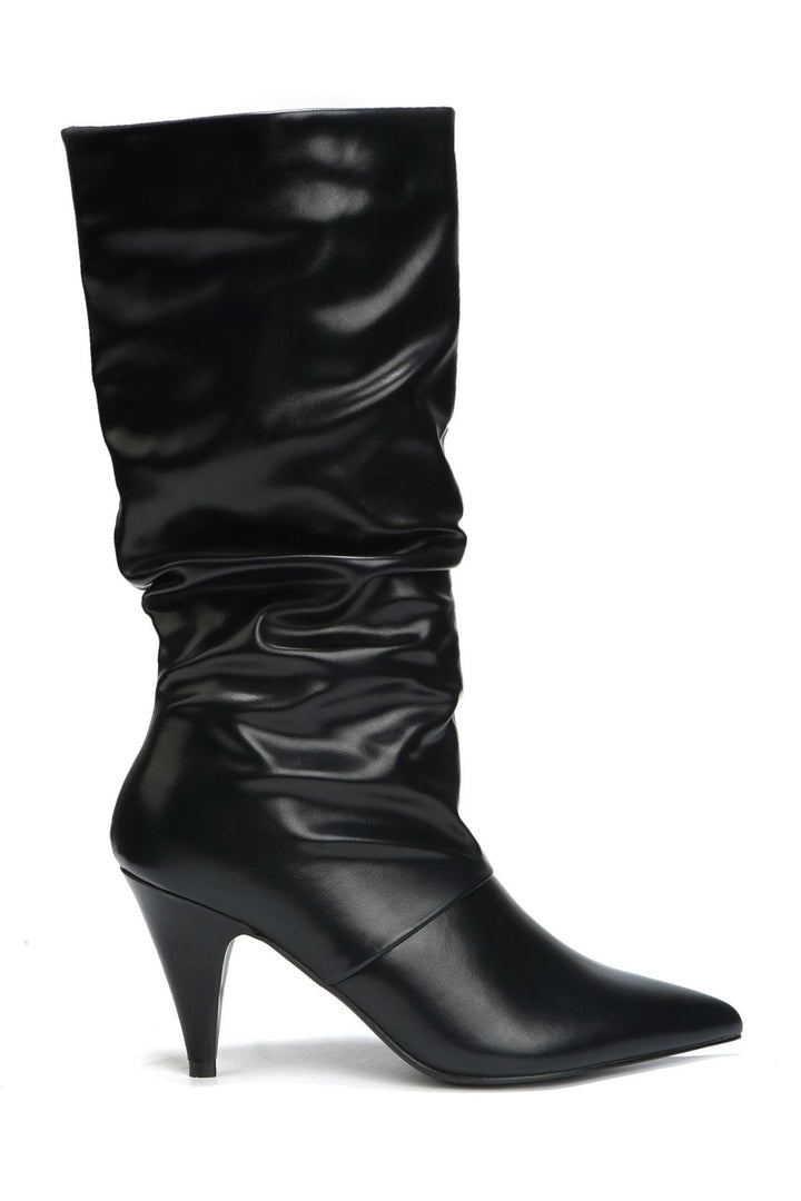 pointed toe knee high cone heel shoes