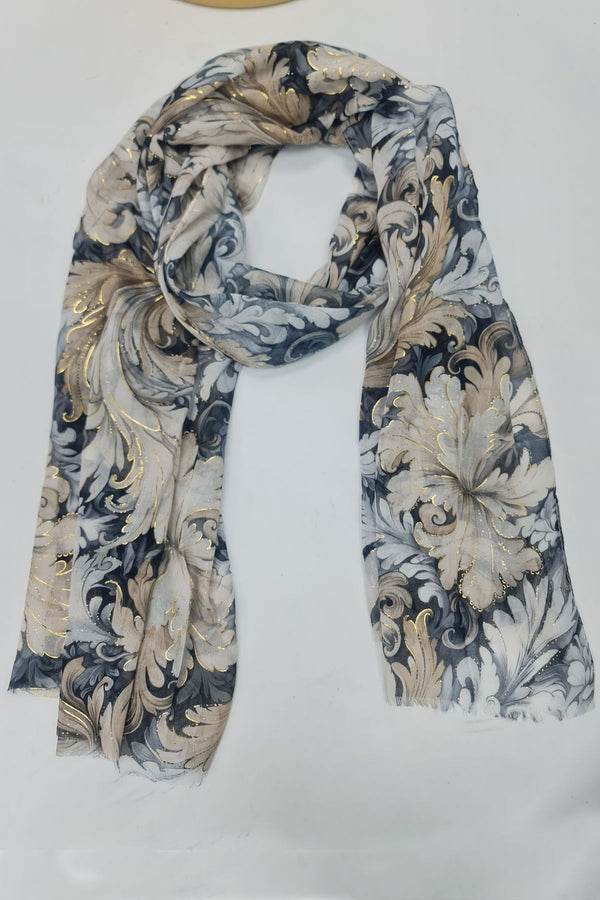 Floral Print Gold Accents Scarves