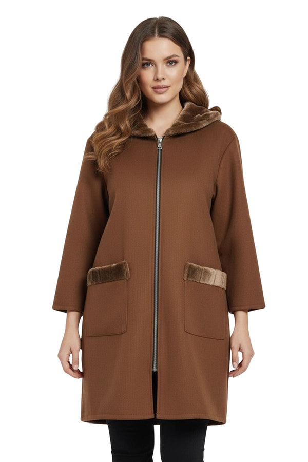 Plain Trimmed Collar Front Two Pockets Jacket