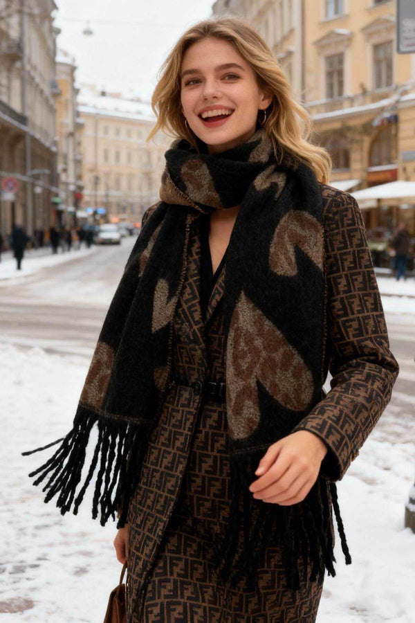 Leopard Heart Print Tassel Scarves