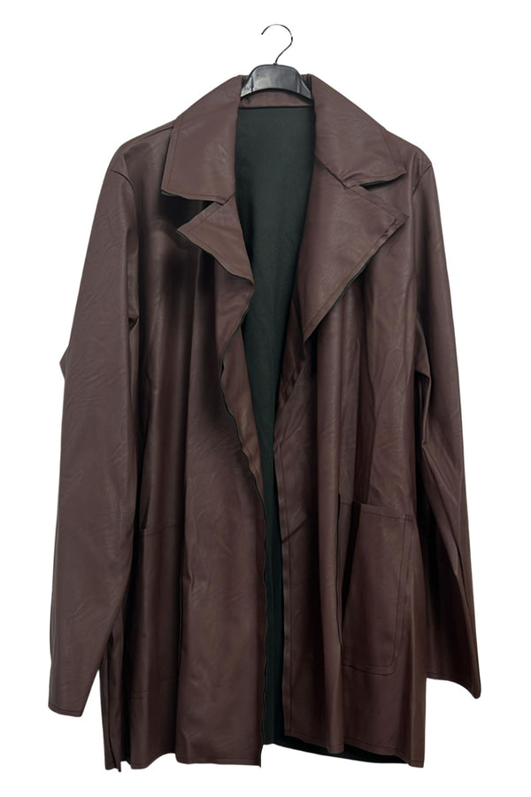 Plain Open-Front Faux Leather Jacket