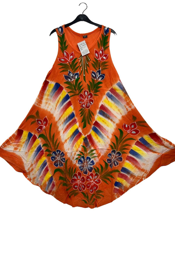 Tie Dye Floral Leaf Pattern Embroidered Detailing Dress