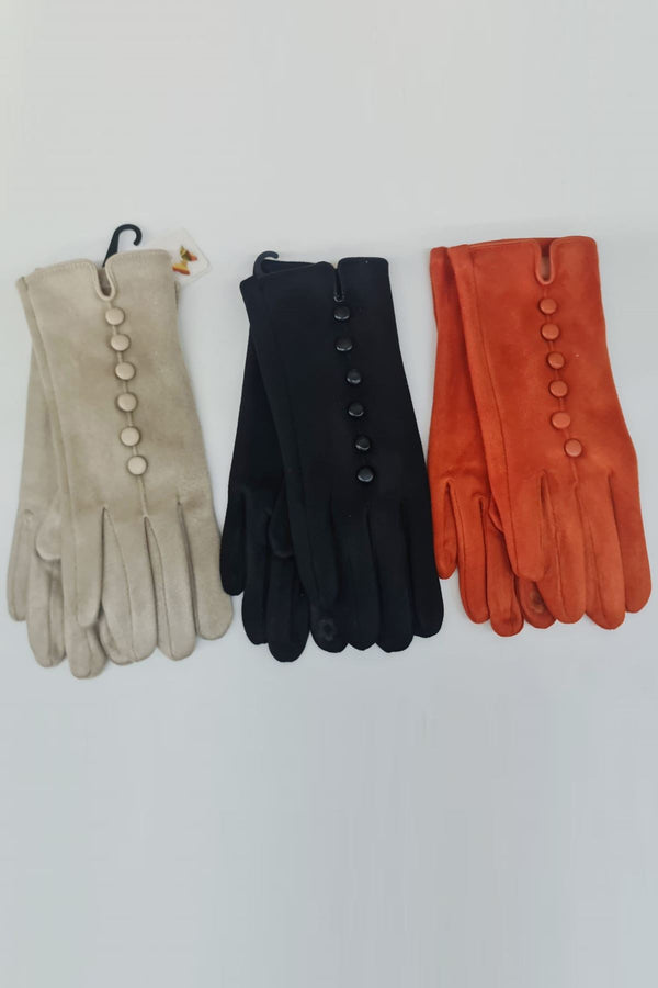 Button Detail Soft Suede Gloves