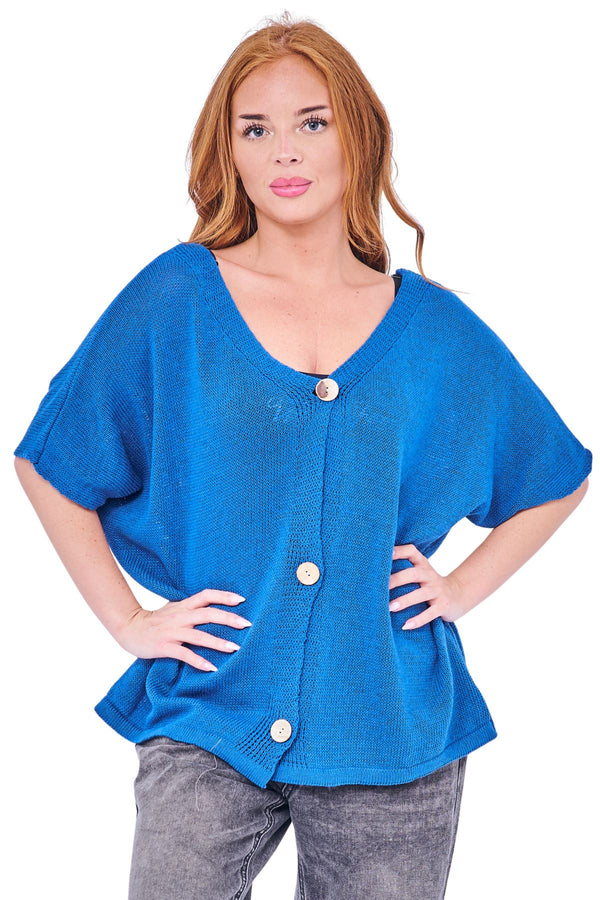 Plain Three-Button Closure Knit Cotton Top