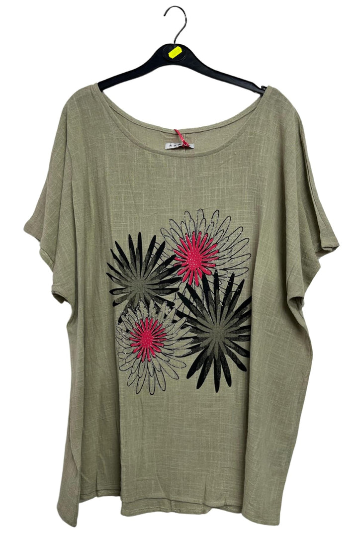 Dahlia Flower Print Cotton Top