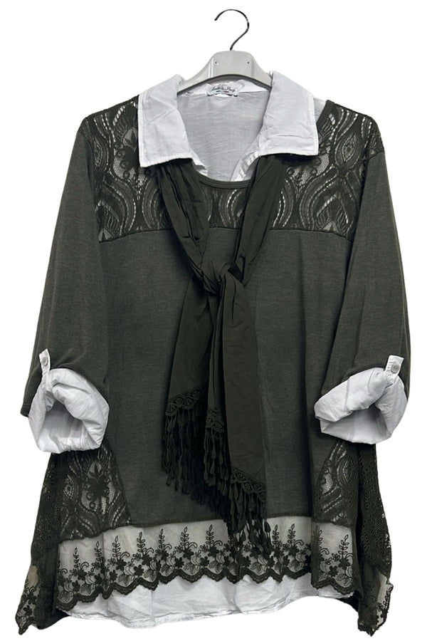 Embroidered Floral Pattern Layered Hem Cotton Top