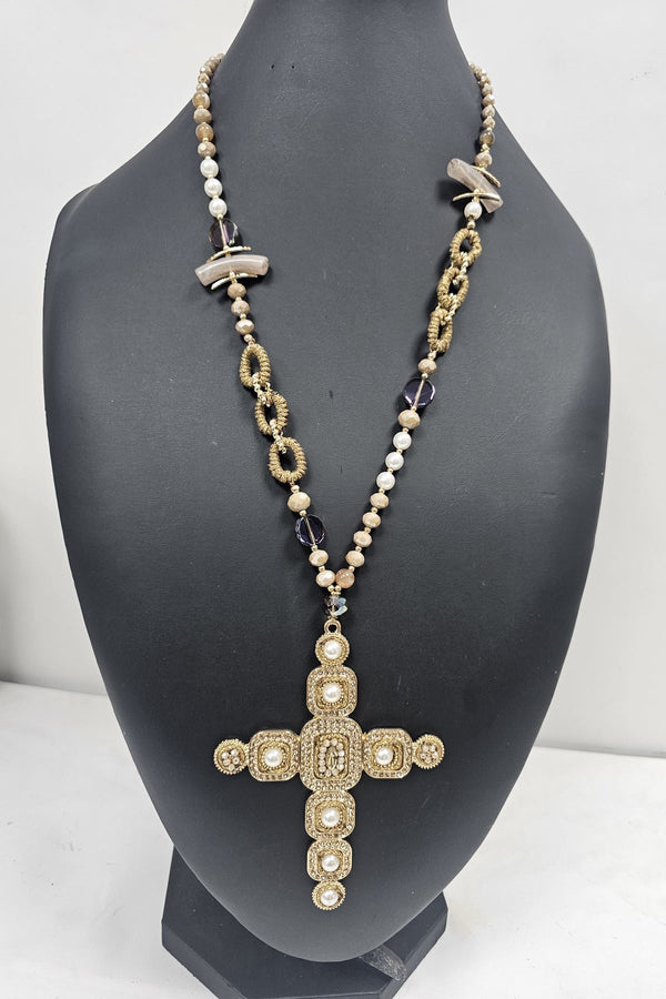 Cross Pendant Beaded Necklace