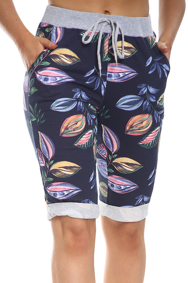 Special Price Italian Floral Print Drawstring 3/4 Trouser