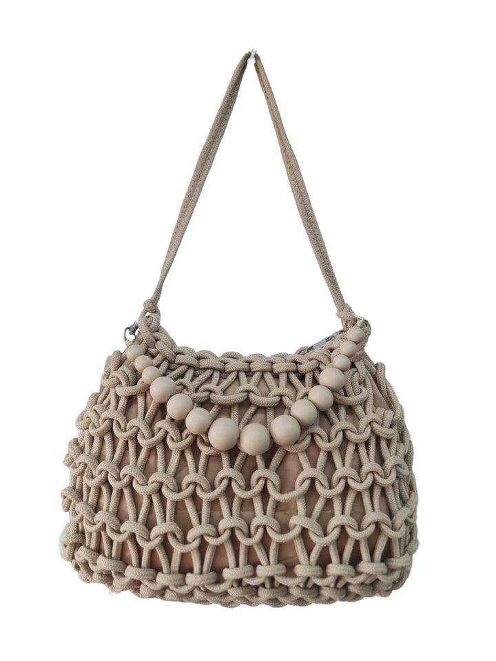 String Braided Rope Two Handle Beded Bag